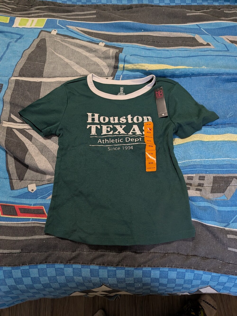 3/$30💜 NWT No Boundaries Green Houston Texas Ringer Graphic Tee - Size M